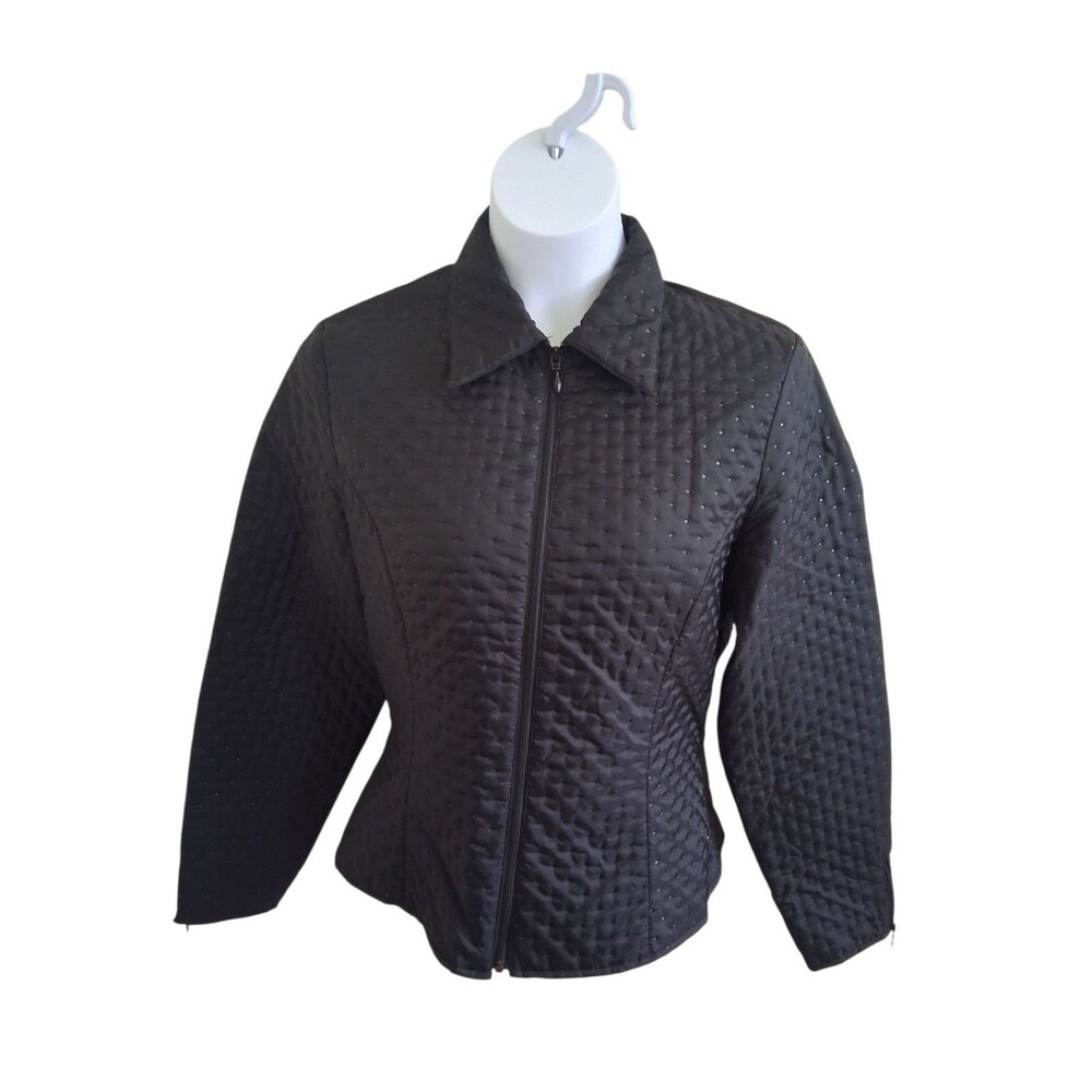 Anne Fontaine Jacket Women's Size 2 Black Felicia 3 Zip-Up Quilted